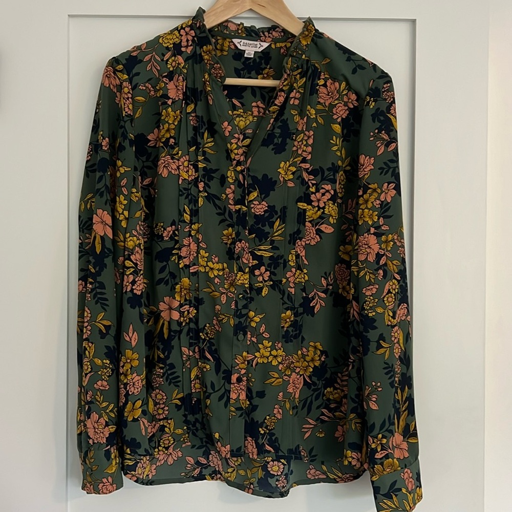 Nanette green floral blouse size XL